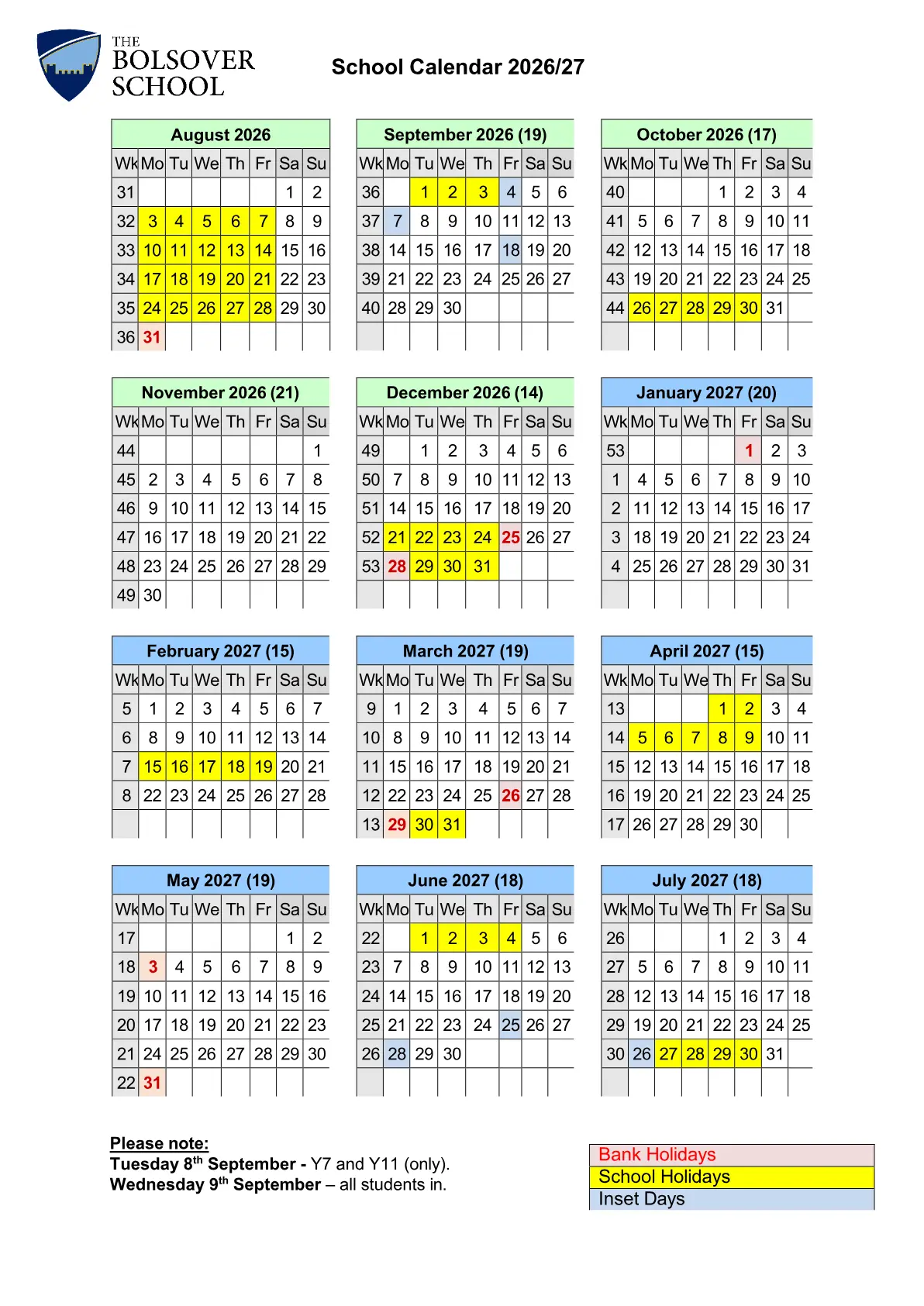 The Bolsover School term dates