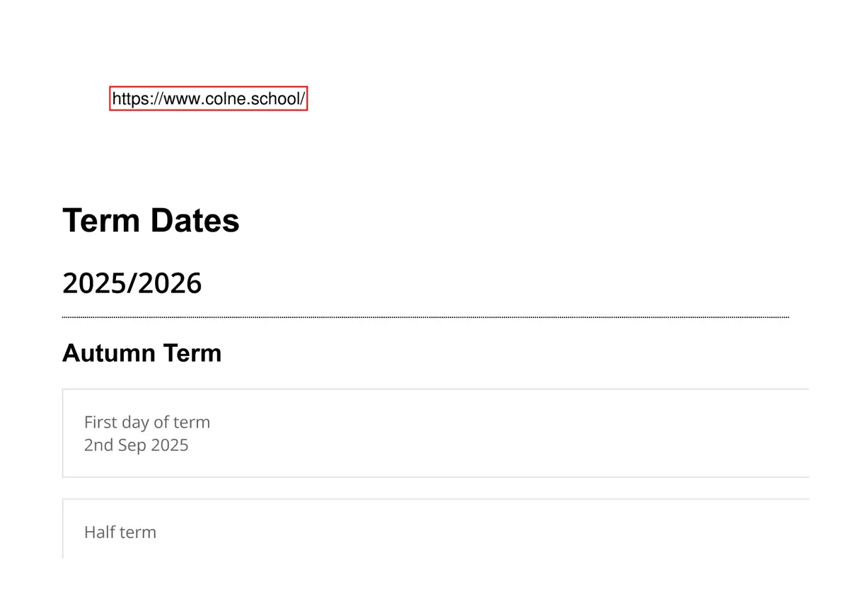 Colne Community School term dates