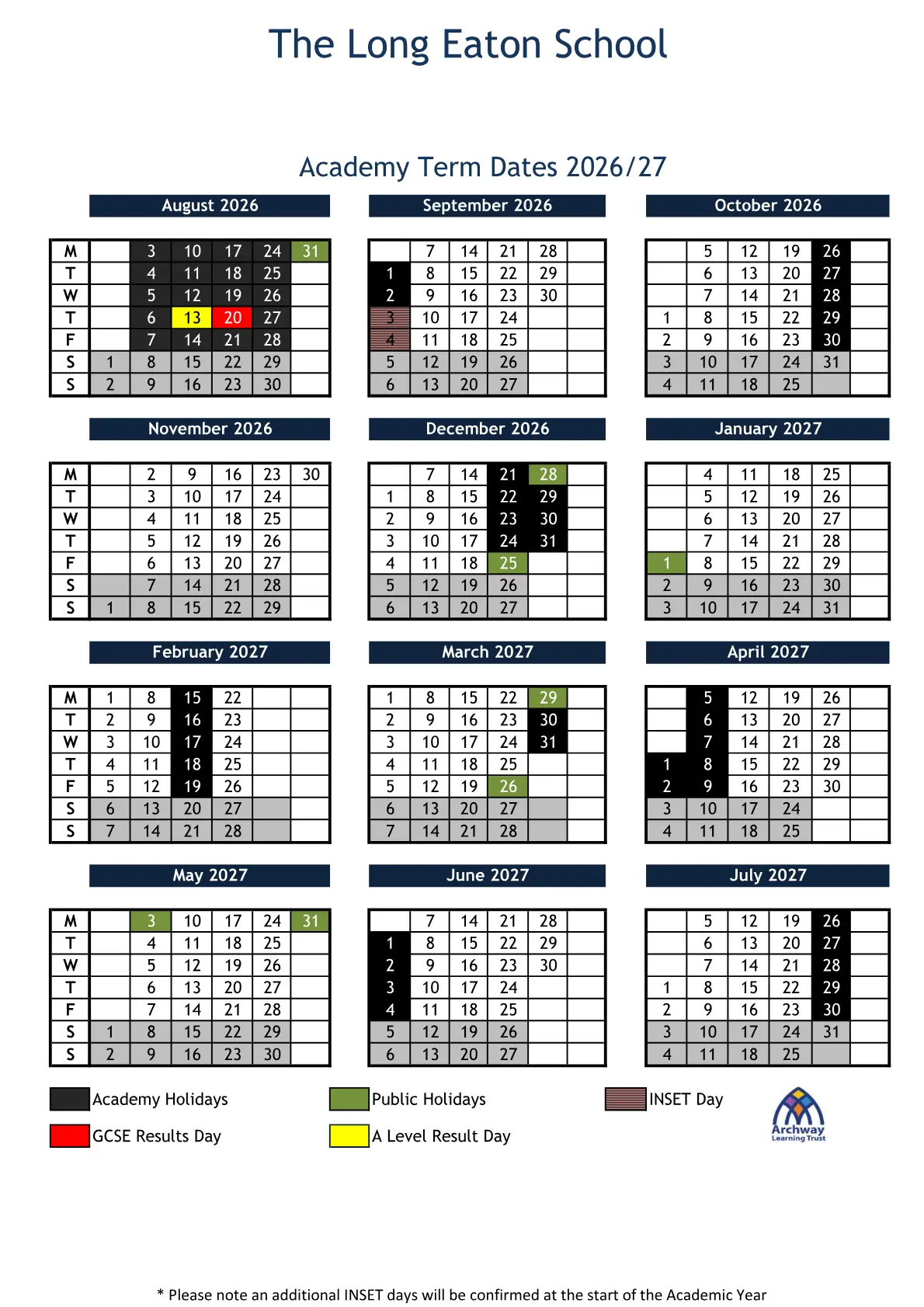 The Long Eaton School term dates