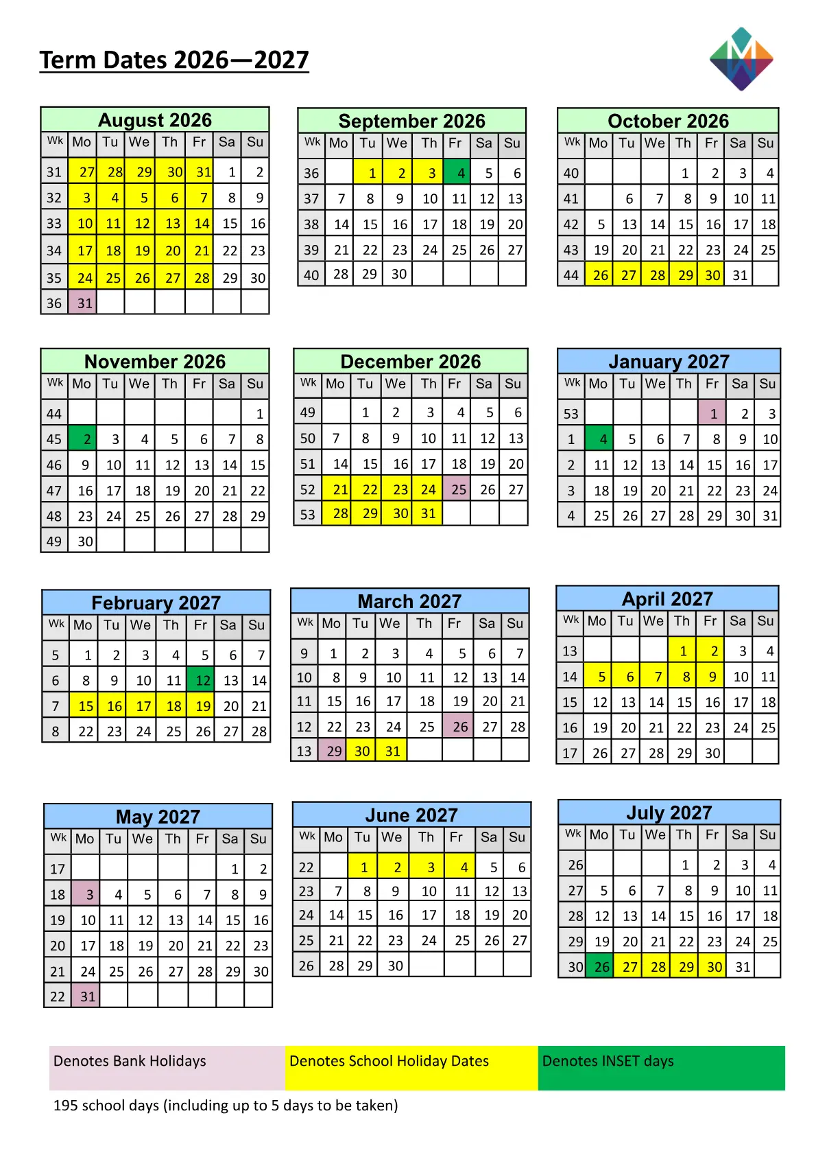 The Mease Spencer Academy original calendar 2026–2027