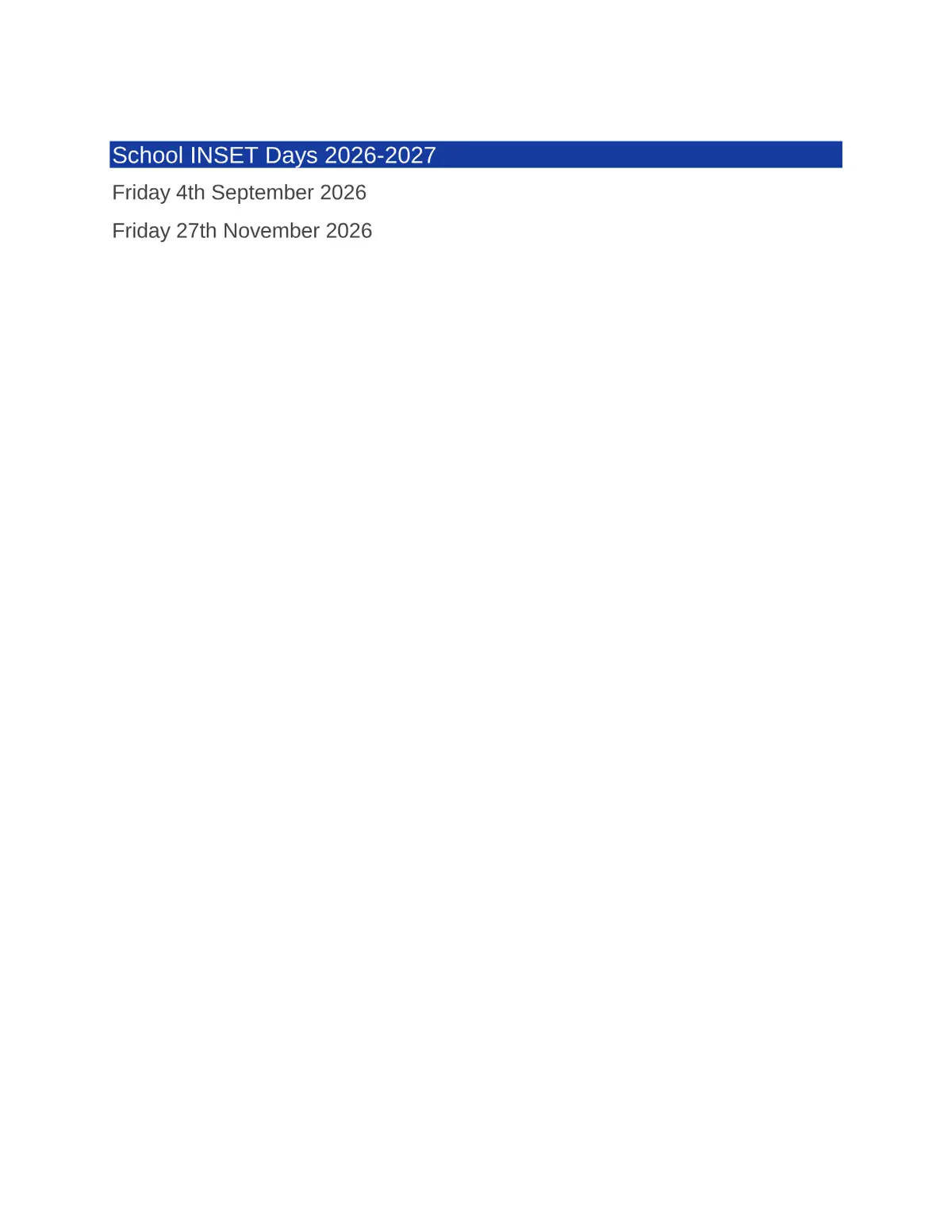Walter Evans Church of England Aided Primary School term dates