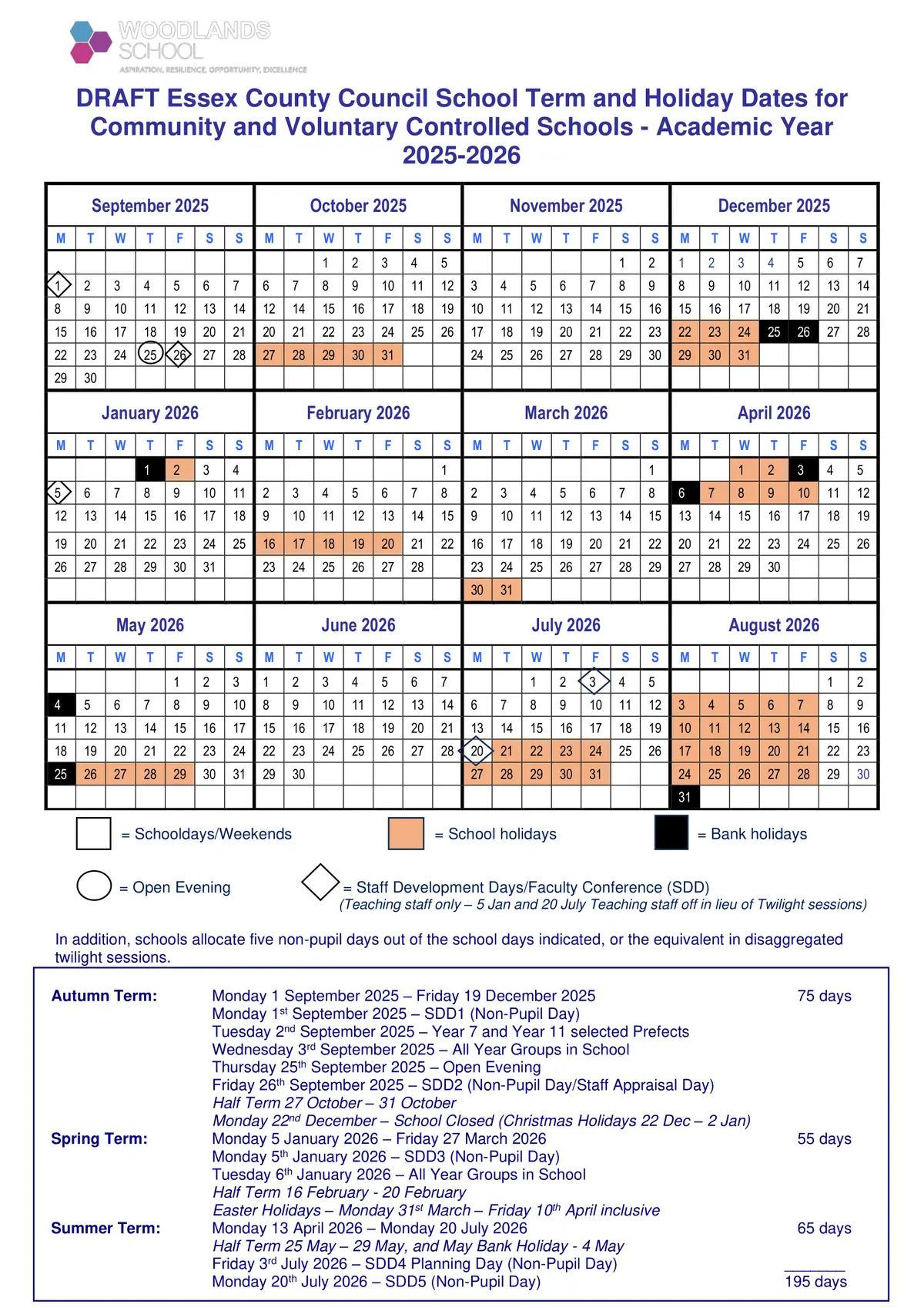 Woodlands School term dates