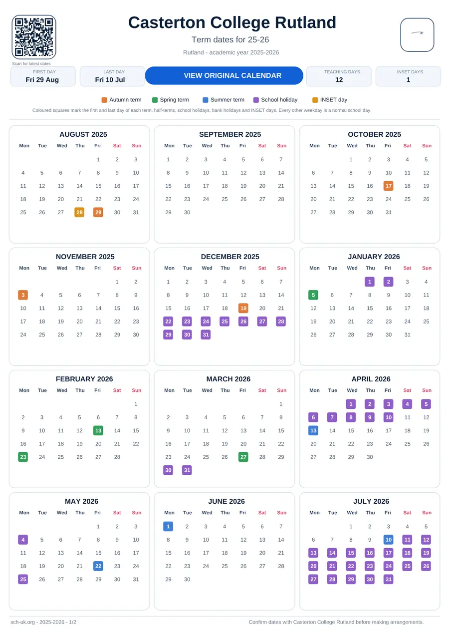 Casterton College Rutland interactive calendar 2025–2026